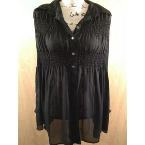 Vintage Black Sheer Poet Babydoll Smocked Tunic